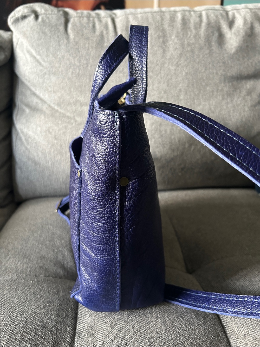 Portland Leather Mini Crossbody Tote with zipper deep purple/blue shade - Picture 3 of 10